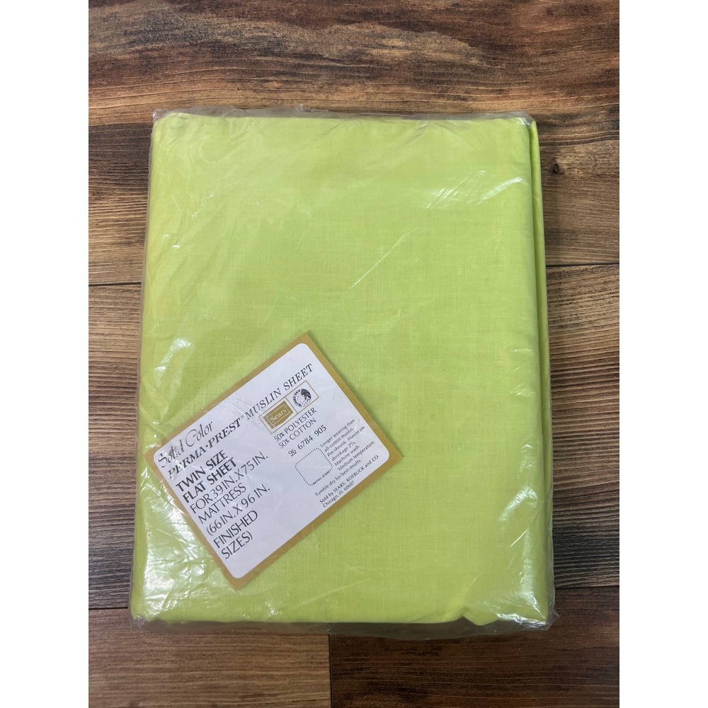 Vintage Sears perma prest muslin twin size flat sheet green